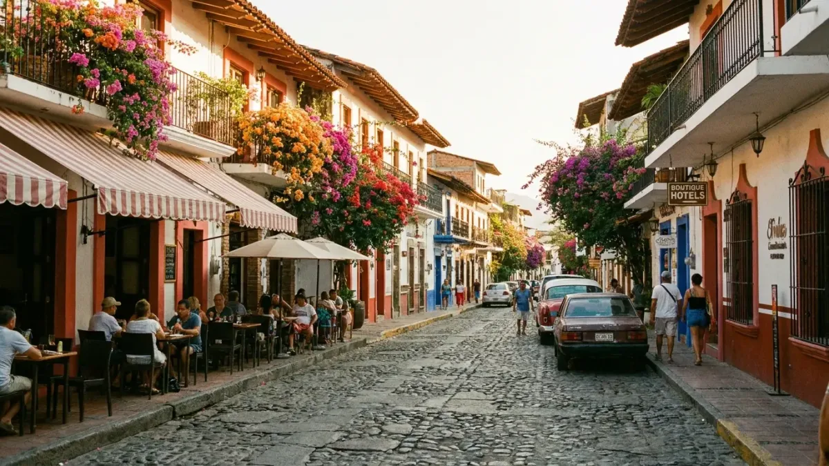 Colorful cobblestone street in Zona Romántica, Puerto Vallarta