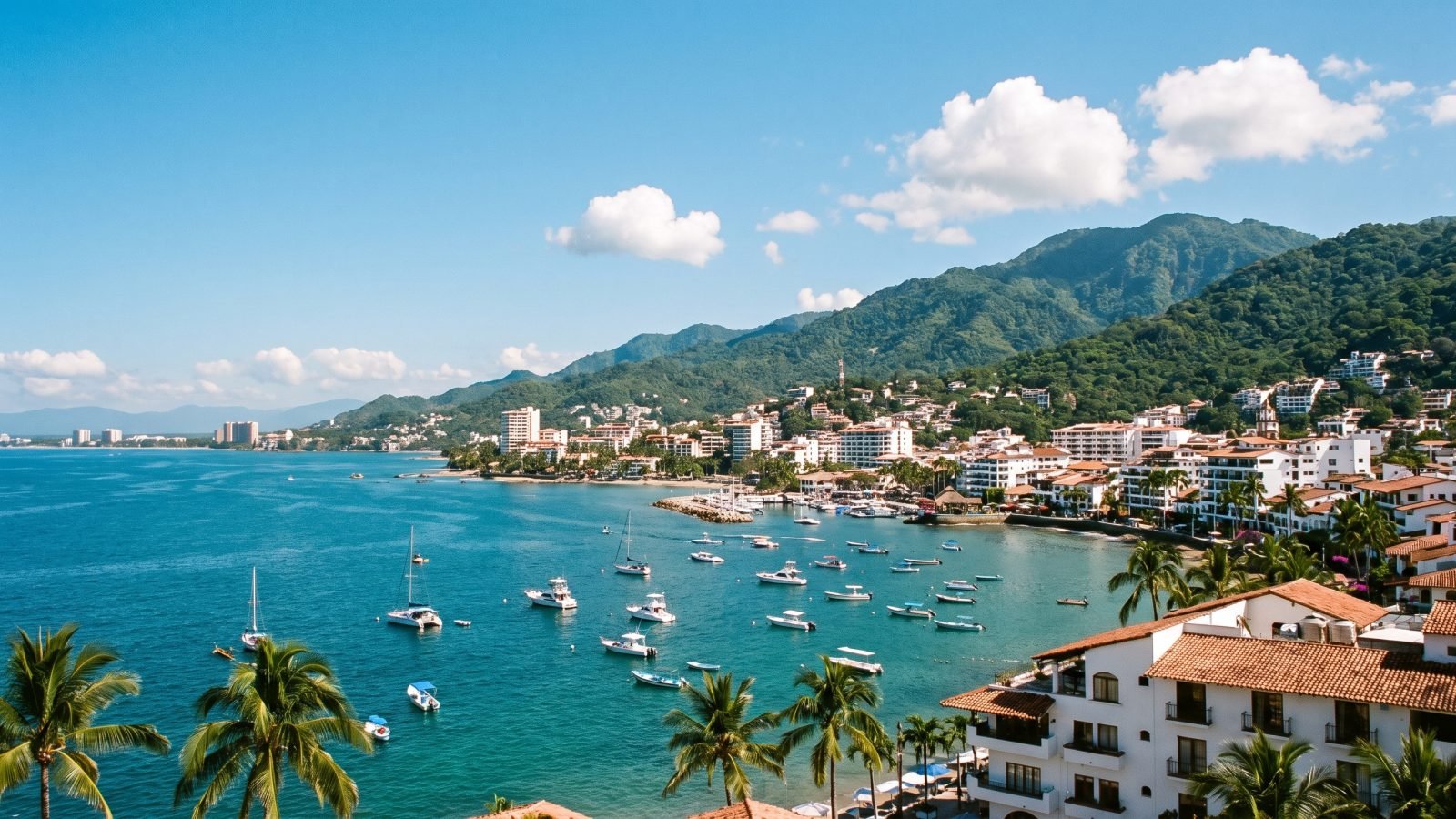 Puerto Vallarta weather: sunny dry-season morning over Banderas Bay and the Sierra Madre